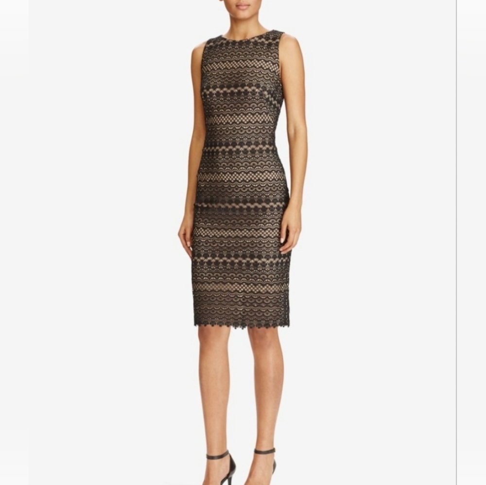 Lauren Ralph Lauren Black and Tan Halter Sheath Midi Dress Size 12